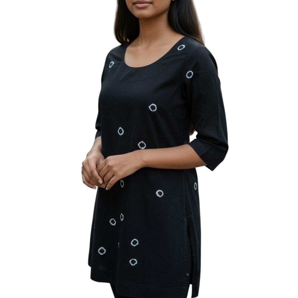 Twine X Prabartana Silk Cotton Artisan Tunic Dress Navy Boho Medium